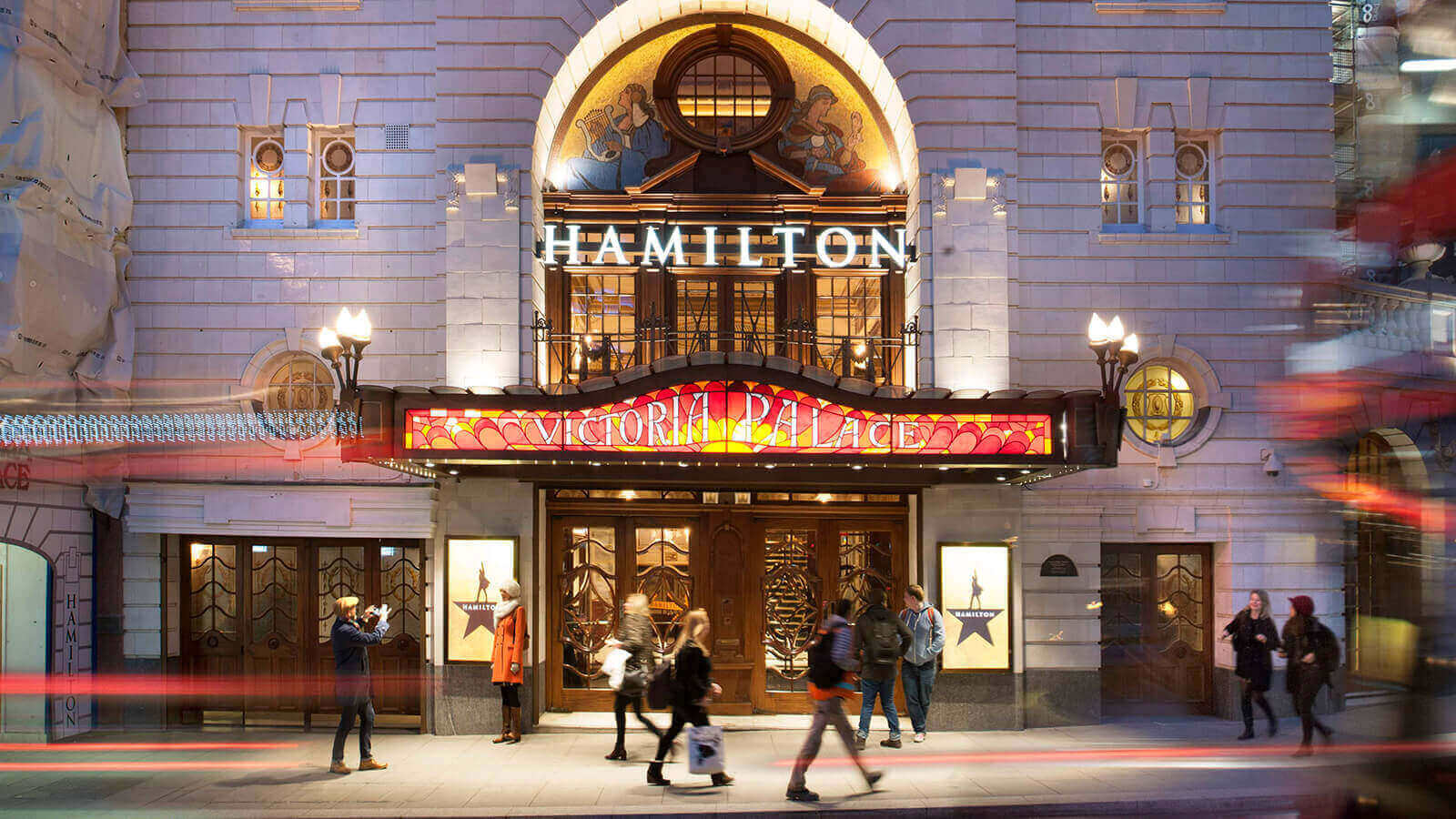 An external view of Victoria Palace Theatre, London, home to Hamilton in the West End